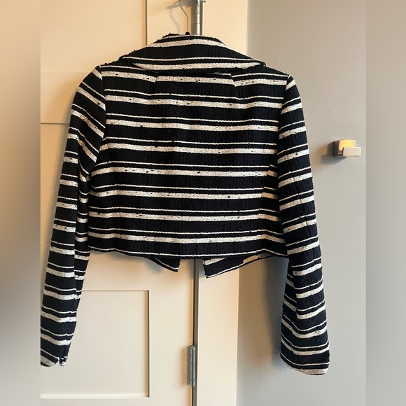 Milly black white cropped jacket blazer size 0 cotton wool blend - Picture 5 of 7